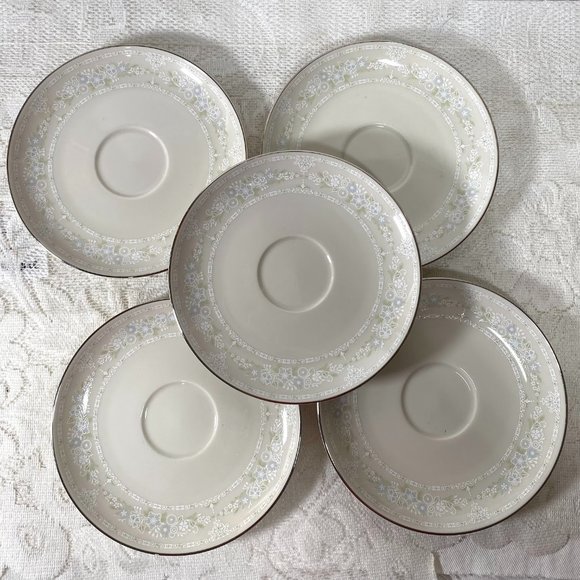 PICKARD Hand Decorated Serenity Saucer - Set of 5, Blue & White Flowers, Moss Gr - Picture 1 of 2